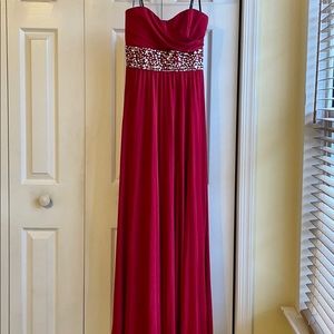 Red Strapless Gown with Embellished Belt
